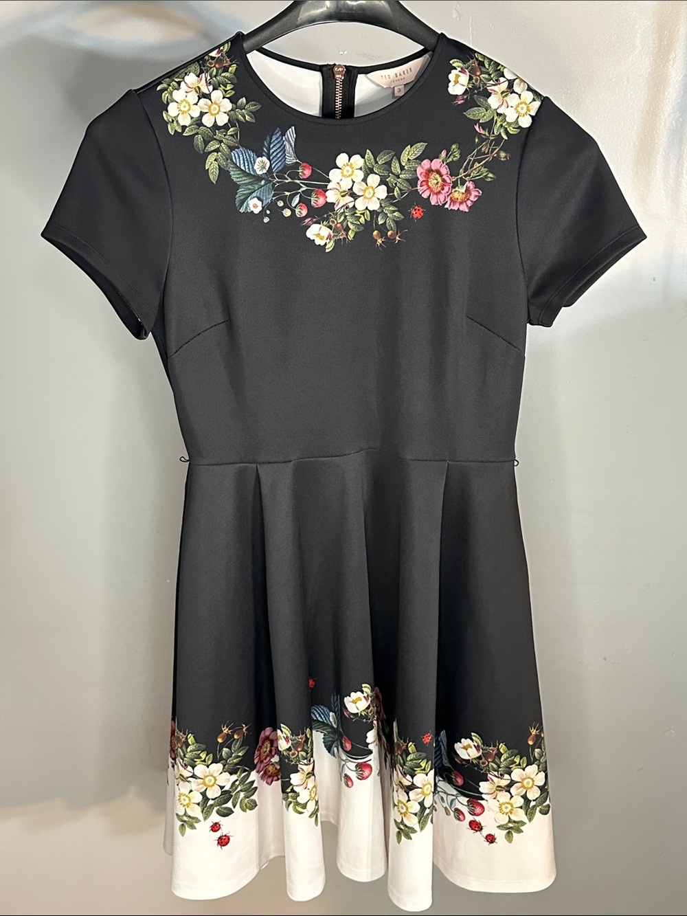 Ted Baker London Oracle Skater Black Floral Border Fit-and-Flare Dress